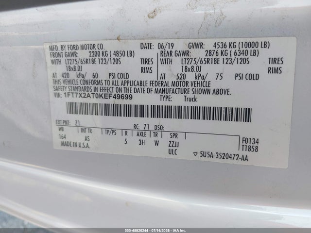 1FT7X2AT0KEF49699 Ford F-250 Lariat/xl/xlt