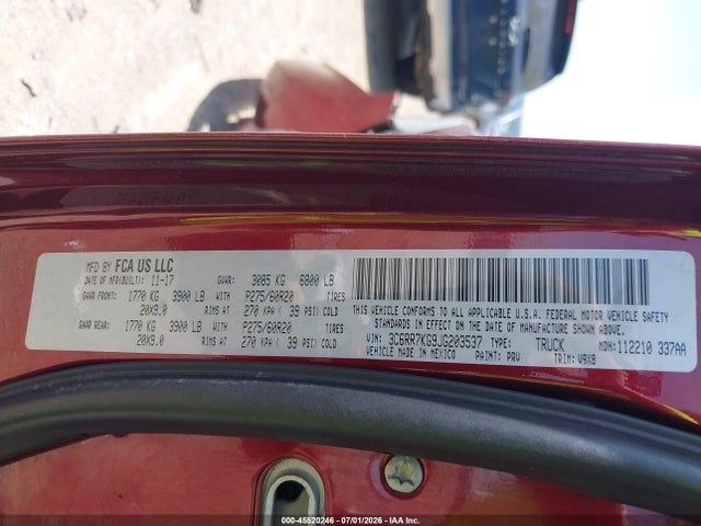 Продажа на аукционе авто 2018 Ram 1500 Express  4x4 5'7 Box, vin: 3C6RR7KG9JG203537, номер лота: 45520246