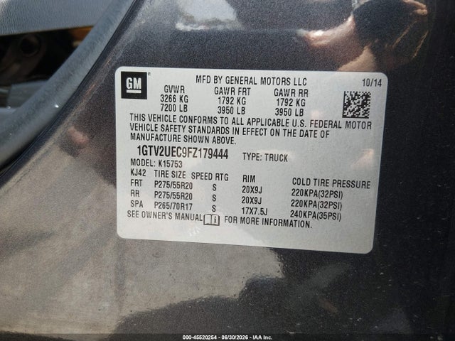 1GTV2UEC9FZ179444 GMC Sierra 1500 Sle