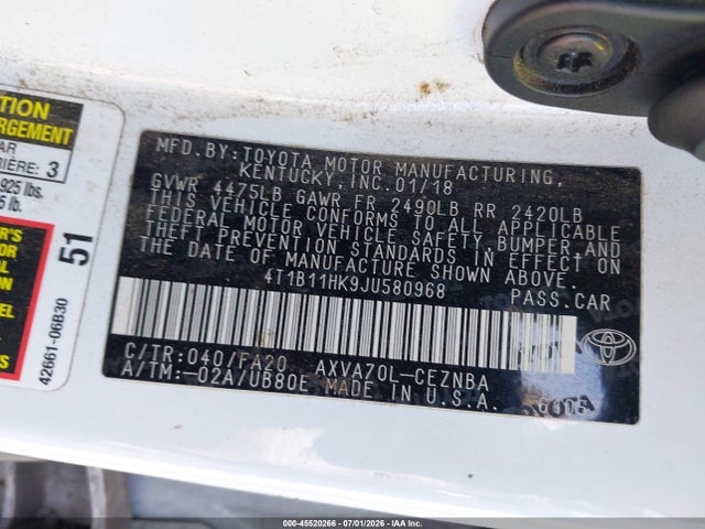 Toyota CAMRY LE 2018 4T1B11HK9JU580968 Image 9
