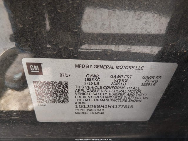 1G1JD6SH1H4177815 Chevrolet Sonic Lt Auto