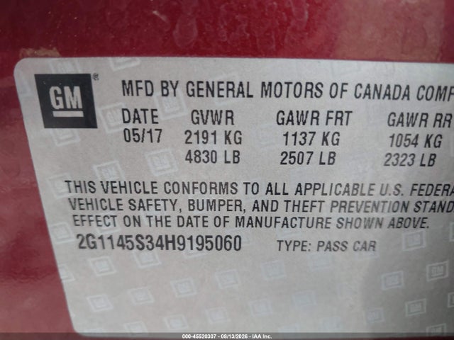 Chevrolet IMPALA 2LZ 2017 2G1145S34H9195060 Image 9
