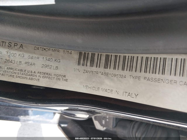 2014 Maserati Ghibli S Q4 მანქანა იყიდება აუქციონზე, vin: ZAM57RTA5E1095324, აუქციონის ნომერი: 45520323