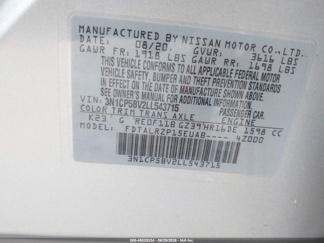 Nissan Kicks S Xtronic Cvt 2020 3N1CP5BV2LL543715 Image 9