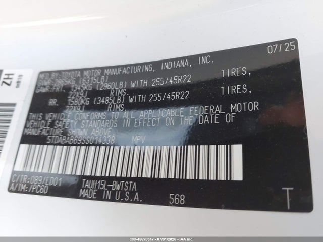 Aukcja sprzedaży 2025 Lexus Tx 500h F Sport Premium, vin: 5TDABAB69SS014338, numer aukcji: 45520347