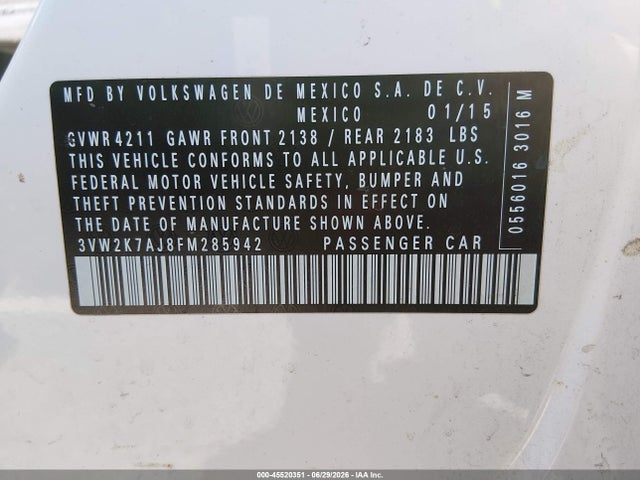 3VW2K7AJ8FM285942 Volkswagen Jetta 2.0l S