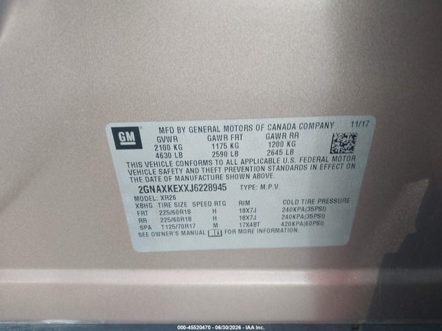 Chevrolet EQUINOX LT 2018 2GNAXKEXXJ6228945 Image 9
