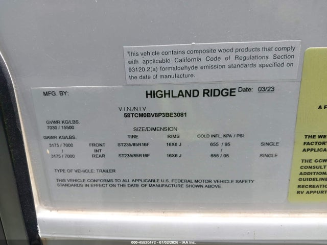 Highland Ridge Camping Trailer 2023 58TCM0BV8P3BE3081 Image 9