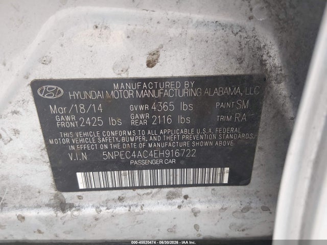 Hyundai Sonata Limited 2014 5NPEC4AC4EH916722 Image 9