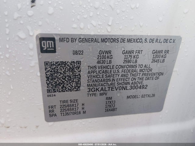 Aukcja sprzedaży 2022 Gmc Terrain Awd Sle, vin: 3GKALTEV0NL300492, numer aukcji: 45520498