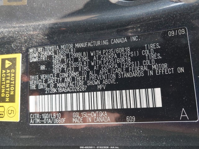 45520511 :رقم المزاد ، 2T2BK1BA6AC028287 vin ، 2010 Lexus Rx 350 مزاد بيع