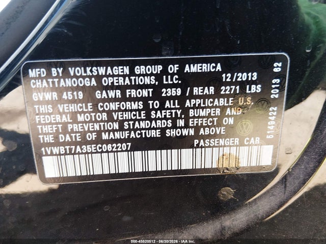 45520512 :رقم المزاد ، 1VWBT7A35EC062207 vin ، 2014 Volkswagen Passat 1.8t Se مزاد بيع