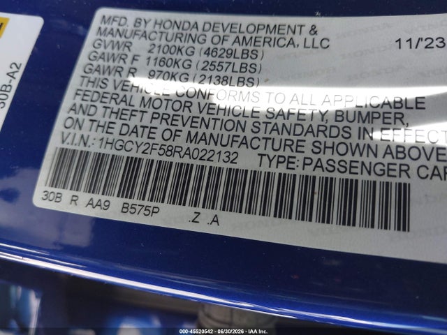 1HGCY2F58RA022132 Honda Accord Hybrid Sport