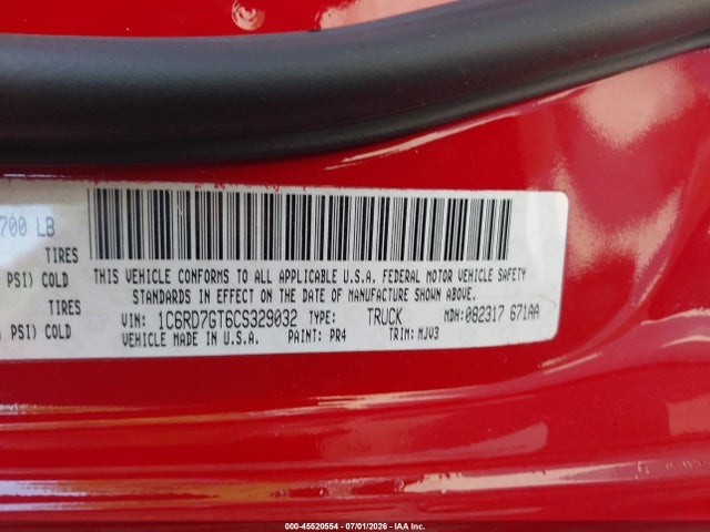 Aukcja sprzedaży 2012 Ram 1500 Big Horn, vin: 1C6RD7GT6CS329032, numer aukcji: 45520554