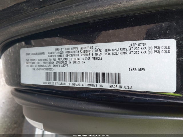 45520558 :رقم المزاد ، 4S4BT63CX55102324 vin ، 2005 Subaru Baja Turbo مزاد بيع