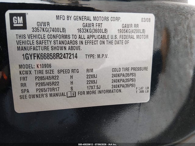 45520612 :رقم المزاد ، 1GYFK66858R247214 vin ، 2008 Cadillac Escalade Esv مزاد بيع