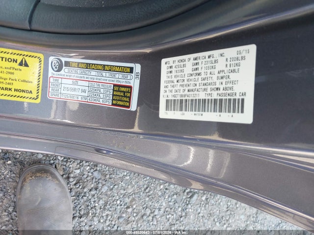 Aukcja sprzedaży 2015 Honda Accord Ex-l, vin: 1HGCT1B88FA013211, numer aukcji: 45520642