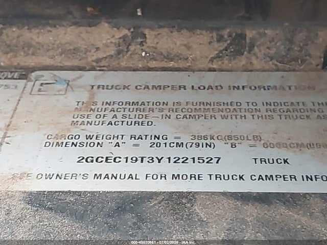 Aukcja sprzedaży 2000 Chevrolet Silverado 1500 Lt, vin: 2GCEC19T3Y1221527, numer aukcji: 45520661