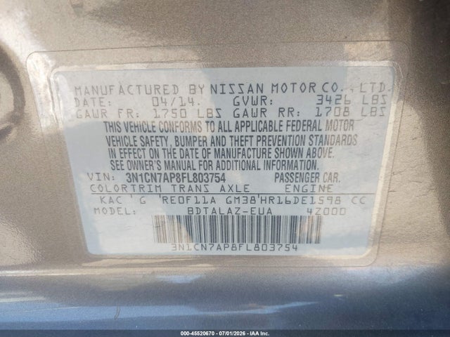 Nissan Versa 1.6 S+ 2015 3N1CN7AP8FL803754 Image 9