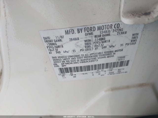 Продажа на аукционе авто 2008 Ford Edge Limited, vin: 2FMDK39C18BA32973, номер лота: 45520711
