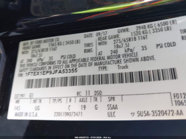 Ford F-150 Lariat/xl/xlt 2018 1FTEX1EP9JFA53355 Image 9