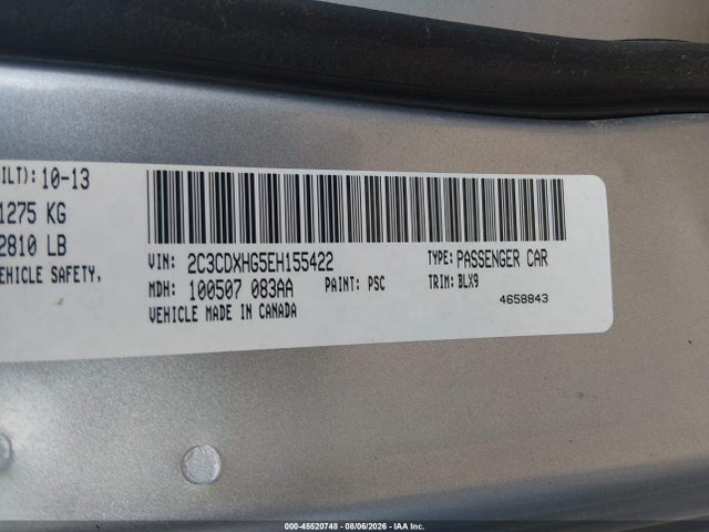 45520748 :رقم المزاد ، 2C3CDXHG5EH155422 vin ، 2014 Dodge Charger Sxt Plus مزاد بيع