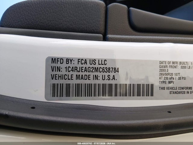 Продажа на аукционе авто 2021 Jeep Grand Cherokee Laredo X 4x2, vin: 1C4RJEAG2MC638784, номер лота: 45520762