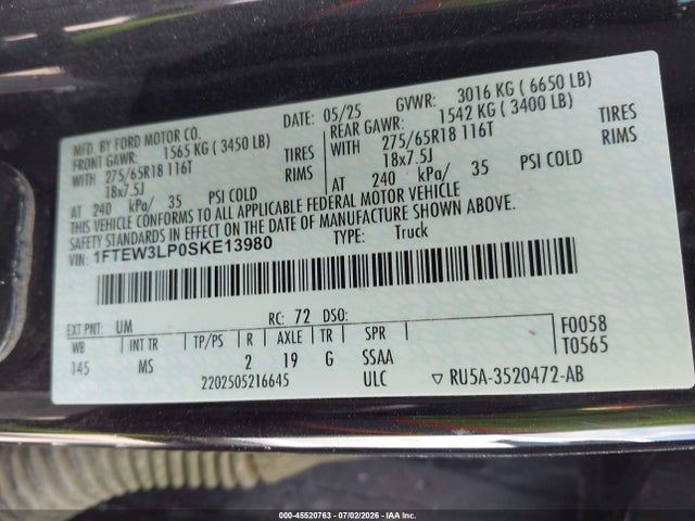 Ford F-150 Xlt 2025 1FTEW3LP0SKE13980 Image 9