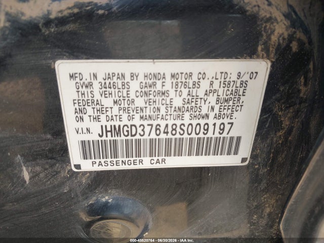 Продажа на аукционе авто 2008 Honda Fit Sport, vin: JHMGD37648S009197, номер лота: 45520764