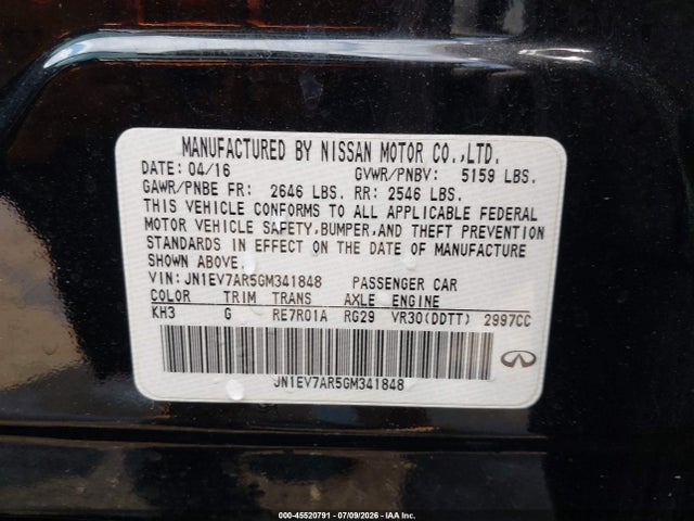 Продажа на аукционе авто 2016 Infiniti Q50 3.0t Premium, vin: JN1EV7AR5GM341848, номер лота: 45520791