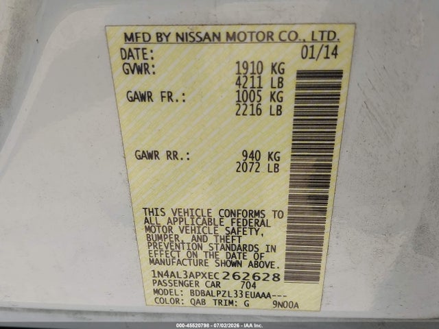 Nissan ALTIMA 2.5 2014 1N4AL3APXEC262628 Image 9