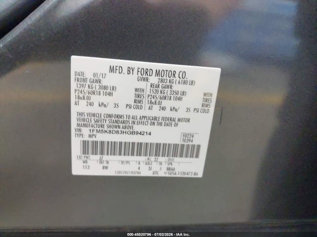 Ford EXPLORER XLT 2017 1FM5K8D83HGB94214 Image 9