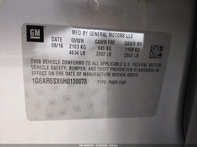 Продаж на аукціоні авто 2017 Cadillac Cts Luxury, vin: 1G6AR5SX6H0130073, номер лоту: 45520797