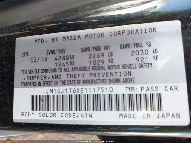 Продаж на аукціоні авто 2014 Mazda Mazda6 I Touring, vin: JM1GJ1T6XE1117510, номер лоту: 45520812