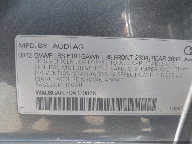 Продажа на аукционе авто 2013 Audi S4 3.0t Premium Plus, vin: WAUBGAFL7DA130866, номер лота: 45520816