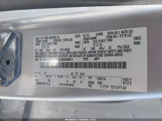 1FMCU0G78GUB24861 Ford ESCAPE SE
