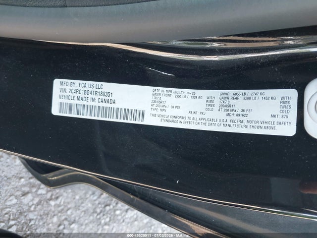 Продаж на аукціоні авто 2026 Chrysler Pacifica Select, vin: 2C4RC1BG4TR180351, номер лоту: 45520911