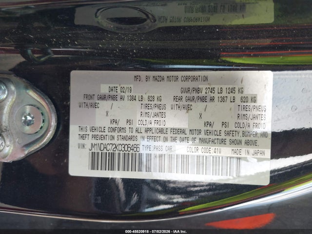 Aukcja sprzedaży 2019 Mazda Mx-5 Miata Club, vin: JM1NDAC72K0306466, numer aukcji: 45520918