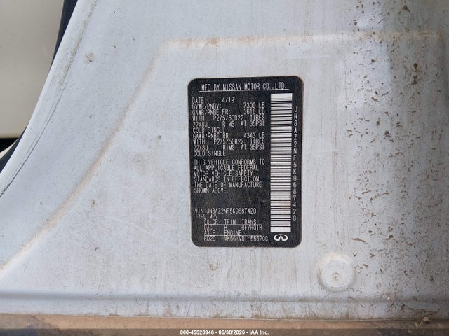 45520946 :رقم المزاد ، JN8AZ2NF5K9687420 vin ، 2019 Infiniti Qx80 Luxe مزاد بيع