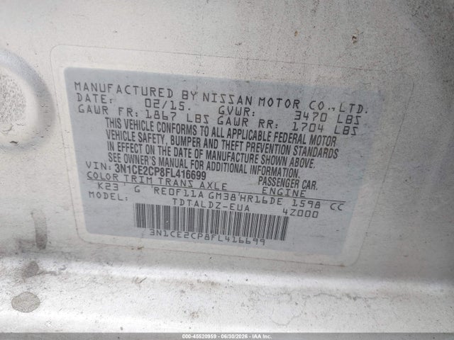 Aukcja sprzedaży 2015 Nissan Versa Note S (sr)/s Plus/sl/sr/sv, vin: 3N1CE2CP8FL416699, numer aukcji: 45520959