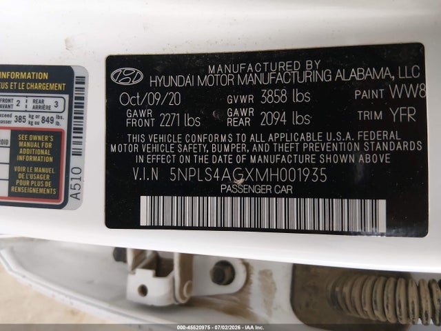 5NPLS4AGXMH001935 Hyundai ELANTRA SEL