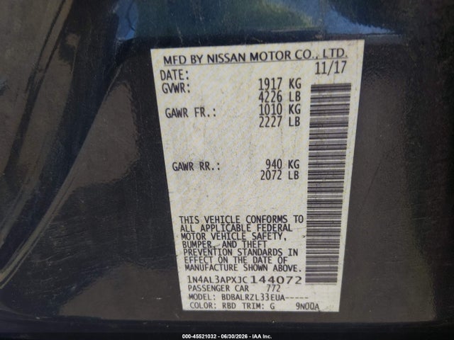 Nissan Altima 2.5 Sl 2018 1N4AL3APXJC144072 Image 9