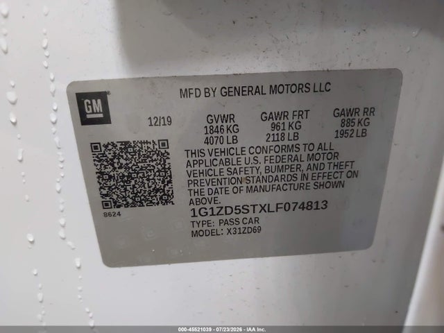 Продаж на аукціоні авто 2020 Chevrolet Malibu Fwd Lt, vin: 1G1ZD5STXLF074813, номер лоту: 45521039