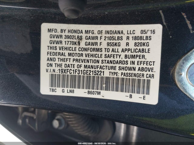 19XFC1F31GE215221 Honda Civic Ex-t