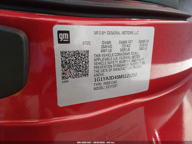 1G1YA3D45M5121252 Chevrolet Corvette Stingray Rwd 1lt