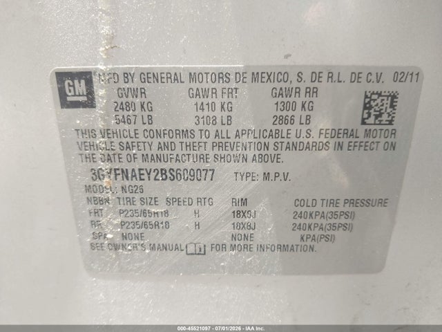 Продажа на аукционе авто 2011 Cadillac Srx Luxury Collection, vin: 3GYFNAEY2BS609077, номер лота: 45521097