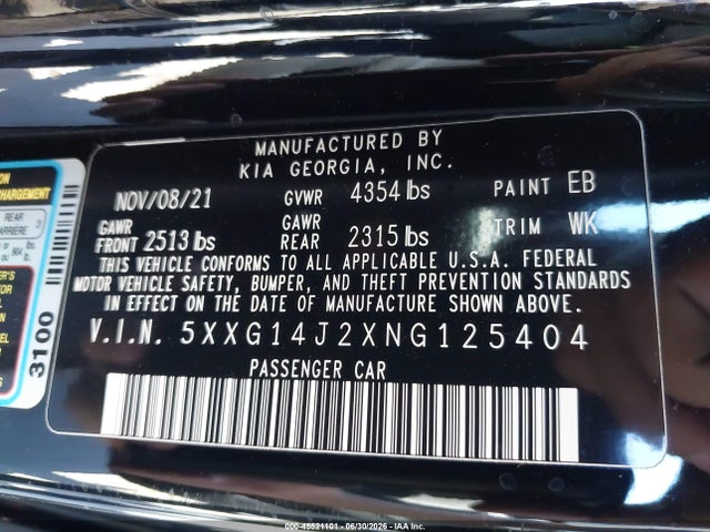 5XXG14J2XNG125404 KIA K5 LXS