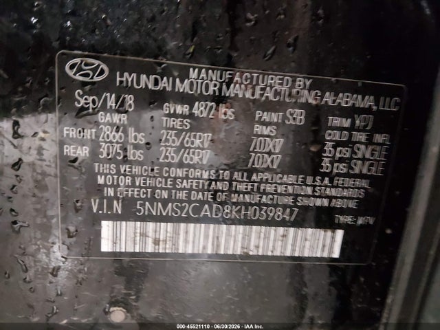 Hyundai Santa Fe Se 2019 5NMS2CAD8KH039847 Image 9
