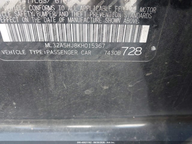 Aukcja sprzedaży 2019 Mitsubishi Mirage Le, vin: ML32A5HJ8KH015367, numer aukcji: 45521162