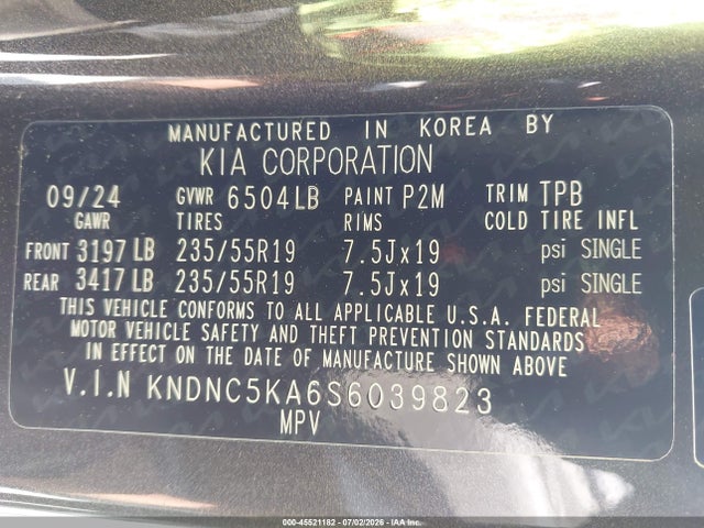 2025 Kia Carnival Mpv Hybrid Ex მანქანა იყიდება აუქციონზე, vin: KNDNC5KA6S6039823, აუქციონის ნომერი: 45521182